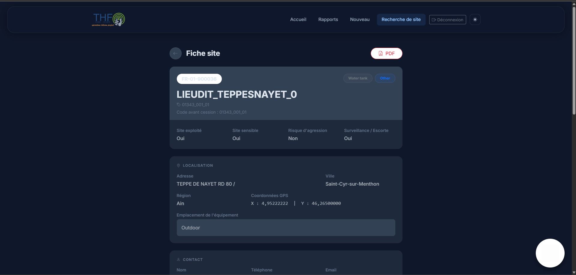 Fiche détail d'un site