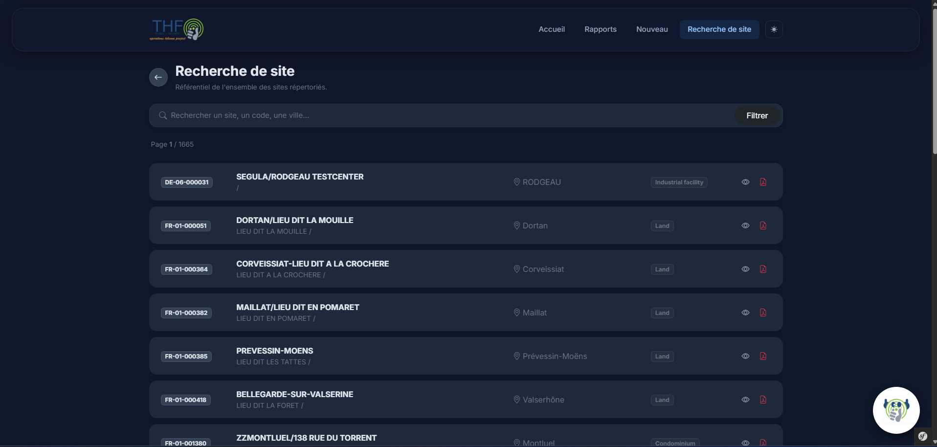 Recherche de site